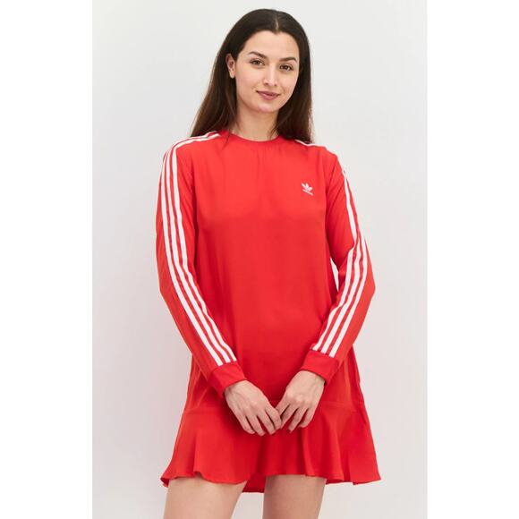 adidas Dresses & Skirts - ADIDAS Originals Flounce Hem Dress Red and White Stripe Long Sleeve Women's M